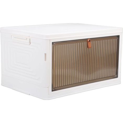 Große, zusammenklappbare und stapelbare Aufbewahrungsbox mit Sichtfenster und Deckel, Aufbewahrungskorb für Schlafzimmer und Kleiderschrank (Größe M). (1/5)