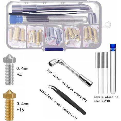 Buses d'imprimante 3D Pièces d'imprimante 3D Buses de 0,4 mm Buses Extrudeuse Tête d'impression pour Volcano Anycubic Vyper Kobra Max Artillery Phaetus Rapido Kobra 2... (Kit de 20 pièces en acier