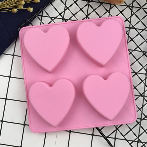 Moule en silicone en forme de cœur pour cuisiner du chocolat, plateau à glace, accessoires de cuisine, savon artisanal, 4 trous (1/4)