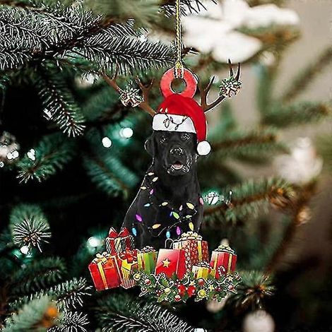 Boule de Noël avec chapeau de Noël, décoration de sapin de Noël, gnome de Noël en bois, chien de Noël, pendentif de sapin de Noël, labrador de Noël (1/3)