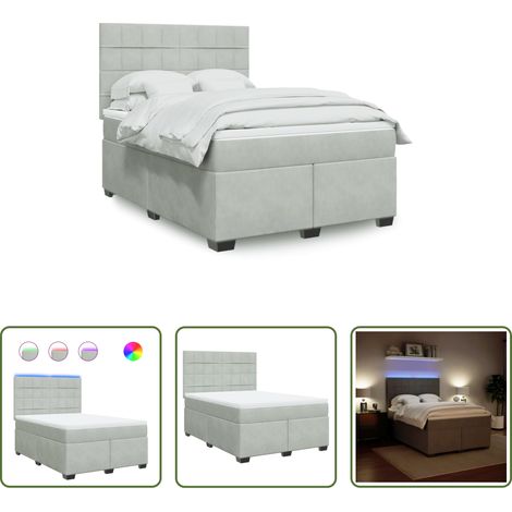 vidaXL Surmatelas - Sommier à lattes de lit et matelas Gris clair 140x200cm Velours (1/5)