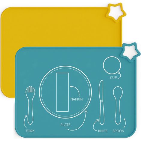 Lot de 2 sets de table en silicone antidérapants et résistants aux taches pour enfants. (1/5)