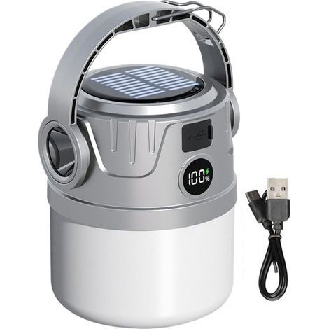 Lanterne Solaire Lampe LED Extérieure, Étanche, Rechargeable USB, Multi Modes, Pour Camping, Randonnée, Secours (1/5)