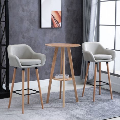 Lot de 2 tabourets de bar avec dossier, siège large et coussin, revêtement tissu beige, structure métal, pour cuisine et comptoir  CHICFURN (1/5)