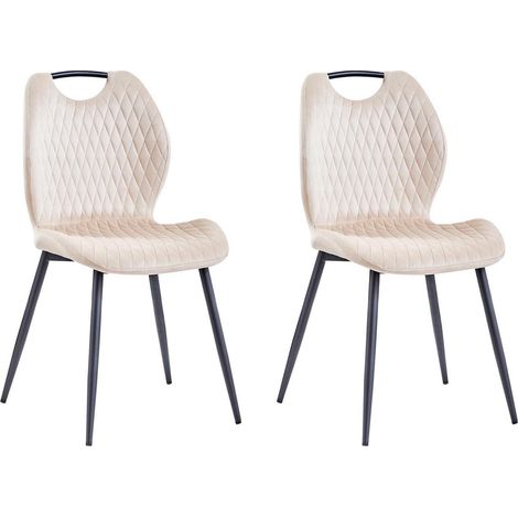 Lot de 2 chaises de salle à manger rembourrées style scandinave, dossier tissu, pieds métal, beige (1/5)