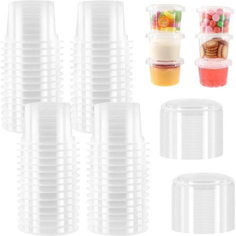 60 Pièces Transparent Pots à Sauce en Plastique 100ML, 4OZ Petit pot conservation, 100% hermétiques Boîtes de Alimentaires pour Meal prep, Sauces, Condiments, Crèmes, Snacks(avec Couvercle) (1/5)