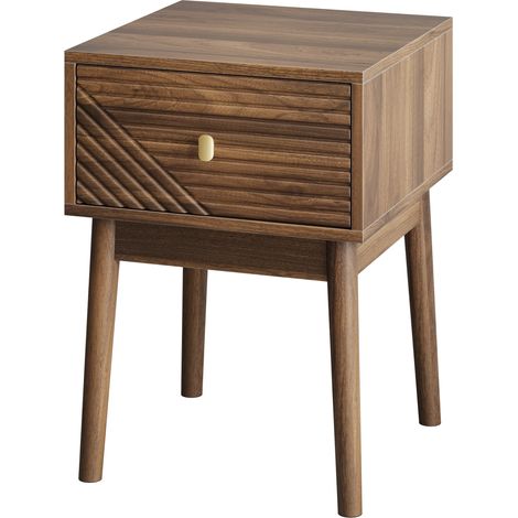 CHICFURN Mesita de noche 40x40x55 cm MDF acabado nogal tiradores metálicos pack de 2 (1/5)