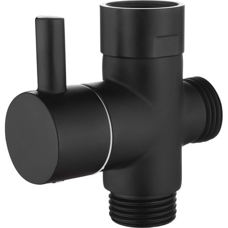 Vanne 3 Voies en Laiton Vanne d'Arret G 1/2 Robinet d'Arret pour Douchette Douche Salle de Bain, Noir