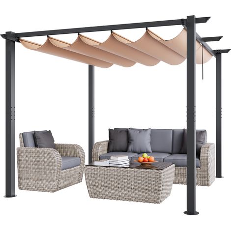 VEVOR 10'x10' Outdoor Retractable Pergola with Canopy, Aluminum Pergola with Retractable Canopy, Modern Pergola with Sun Shade Canopy for Patios, Gardens, Decks, Backyards (Beige) (1/5)