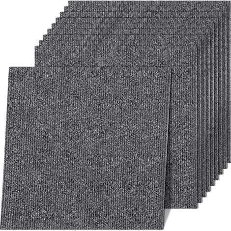 30 Dalles Moquette Autocollantes, 30x30cm Carreaux Revêtement Résistant Lavable Doux, Tapis Carrelage Adhésifs Sol Antidérapant Interieur pour Chambre, Salon, Bureau, Commerce (Gris Foncé) (1/5)