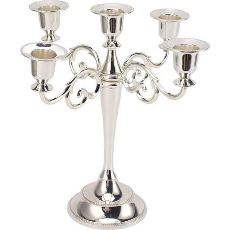 Support de bougeoir en fer forgé, 5 bras, chandelier rétro argenté pour centre de table, maison et église (1/5)