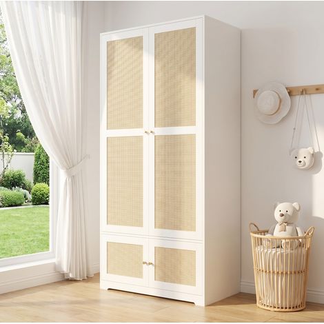 Armoire 4 portes 80x50x200 cm blanche en MDF avec 3 tiroirs - CHICFURN (1/5)
