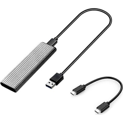 Externes Festplattengehäuse mit M.2 NVMe/SATA Dual-Protokoll, mit 22 cm langen DC/AC-Kabeln, geeignet für SSDs der Baureihen 2230/2242/2260/2280, High-Speed-USB-3.1-Übertragung.