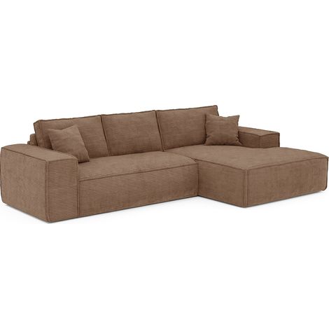 Divano letto angolare destro express in velluto a coste talpa Letto 140 cm Materasso 13 cm con memory foam - AMELIA