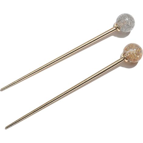 Bâtonnet à cheveux rond, durable et lisse, design raffiné, idéal pour un cadeau, lot de 2 argentés et dorés. (1/4)