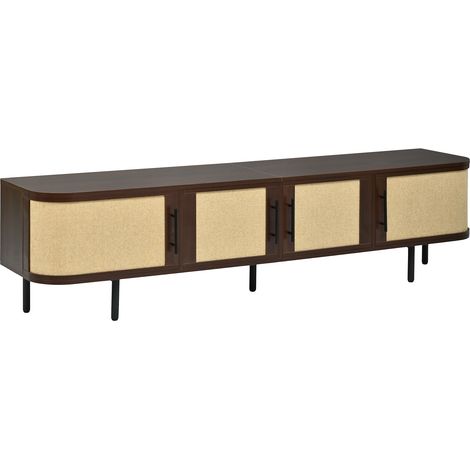 TV-Lowboard 180 x 40 x 45 cm aus MDF in Nussbaumoptik mit 4 Türen und Eisenfüßen (1/5)
