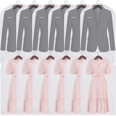 Lot de 12 housses de protection pour vêtements - 60 x 100 cm - Avec fermeture éclair latérale - Étanche à la poussière et à l'eau - Pour chemises, costumes, manteaux (1/5)