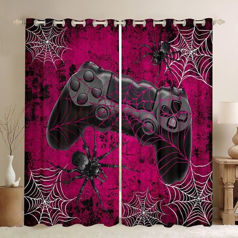 Rideaux de fenêtre pour garçon Gamer - Manette de jeu vidéo - Thème cuisine - Traitements de fenêtre rétro rose Halloween Spider - Pour la décoration de la maison - 2 panneaux - Taille L - 175x140cm ( (1/5)