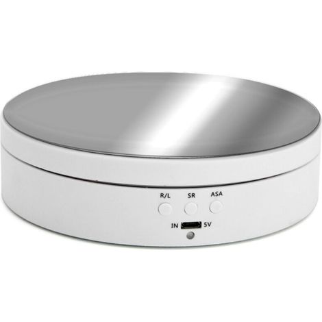 Espositore elettrico girevole a 3 velocità, piattaforma girevole a 360° per gioielli, colore bianco con superficie a specchio. Breve video.