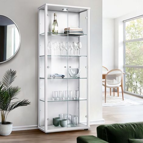 K-Möbel Vitrine 2 Portes Blanc 176x67x33cm 4 Tablettes LED Germany