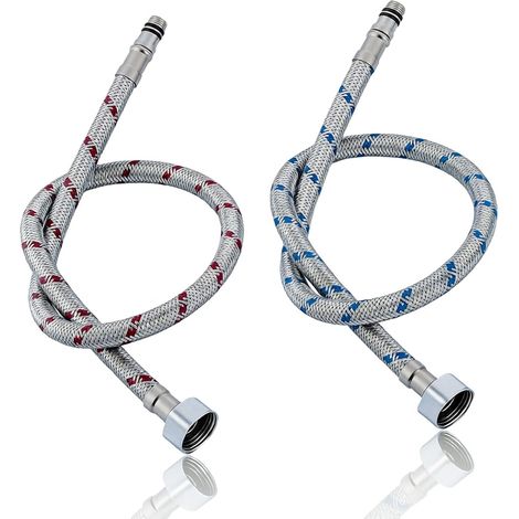 2 x 60cm x G3/8 x M10 Flexible Connecting Hoses for Kitchen Taps, 304 Stainless Steel Braided Pipe, Hot and Cold Water, Rustproof, High Pressure, Kitchen and Bathroom (1/5)