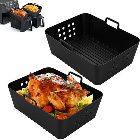 2 pezzi Stampo per friggitrice ad aria in silicone senza BPA, Cestello rettangolare in silicone per friggitrice ad aria, Stampo per friggitrice ad aria 19147 cm, Vassoio per friggitrice ad aria con ma (1/5)