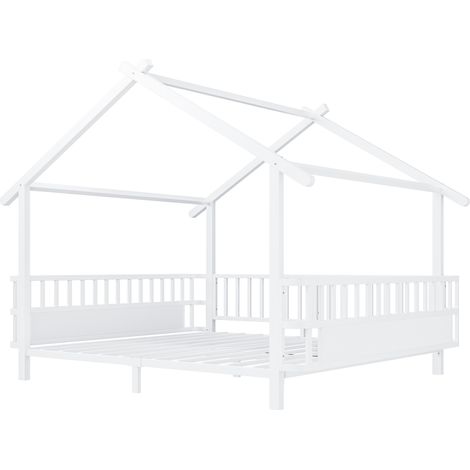 Cama infantil de metal 140 x 200 cm con barrera de seguridad, diseño casa, blanco (1/5)