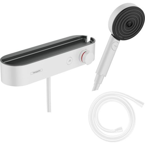 Set de ducha termostática HANSGROHE ShowerTablet Select + Flexo Isiflex + Teleducha Pulsify Select S (3 tipos de chorro) – Blanco mate (1/5)