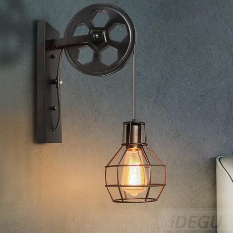 Applique Murale Industrielle, Éclairage Mural Vintage Poulie Lampe de Mur Luminaire Intérieur pour Bar, Chambre à Coucher, Salon, Restaurant, Café, Couloir (1 pack - noir) (1/5)