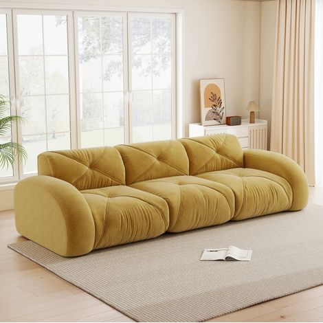 Divano modulare 3 posti in chenille giallo OKMYHOME (1/5)