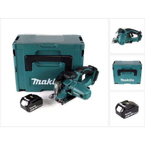 Makita DCS 552 T1J 18 V Scie circulaire à main sans fil métal 136 mm + Coffret Makpac + 1x Batterie 5,0Ah + Lame de scie et lunettes de protection, sans chargeur (1/5)