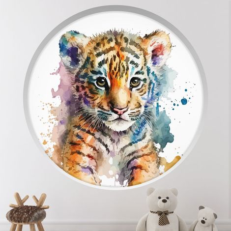 Stickers Trompe l'oeil Arche ronde Enfants - Tigre - Diamètre 50 cm (1/4)