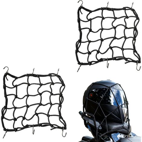 2 Pièces Filet Moto,Et Filet À Bagages Moto,40x40cm,avec 6 Crochets Réglables,Noir,Filet De Transport Moto Élastique,pour Casque Sacoches Luggage,Motorcycle Cargo Net pour Moto ATV VTT (1/5)