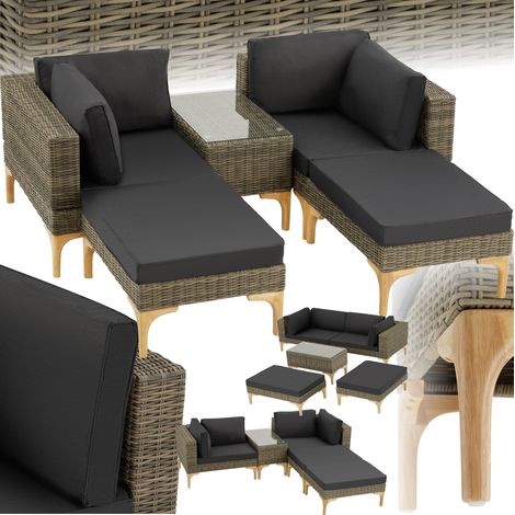 Tectake – Salon de jardin en rotin marron naturel – 5 places – Structure aluminium légère – Tressage poly rotin résistant UV – Coussins épais hydrofuges (1/5)