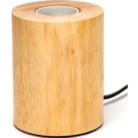 Pied de lampe cylindrique en bois, douille E27, sans ampoule (1/3)
