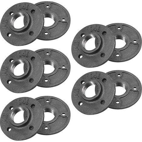 Raccord de Tuyau À Bride Filetée Brides BSP Tuyau En Fonte Malléable pour Tuyau Mur Étagère Support Étagère Robinet De Sol Diamètre Intérieur 30mm Noir (1/5)