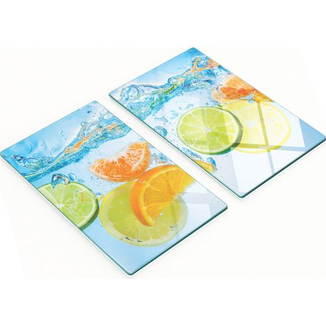 Tablas de cortar de vidrio para cocina con dise帽o de salpicaduras de c铆tricos, 2 x 30 x 52 cm.