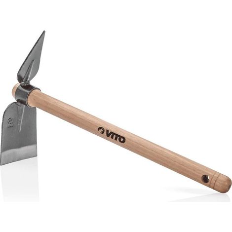 Vito – Houe de jardin double – Serfouette double – Manche en bois de hêtre 40 cm – Acier inoxydable et fer forgé – Fabrication artisanale