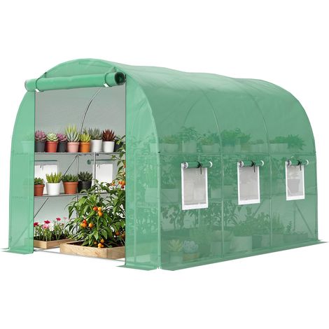Serre 2,7 x 2 x 2 m filetées Tiges de soutien d'environ étagères Porte à fermeture éclair roulable 6 fenêtres, aluminium (1/5)