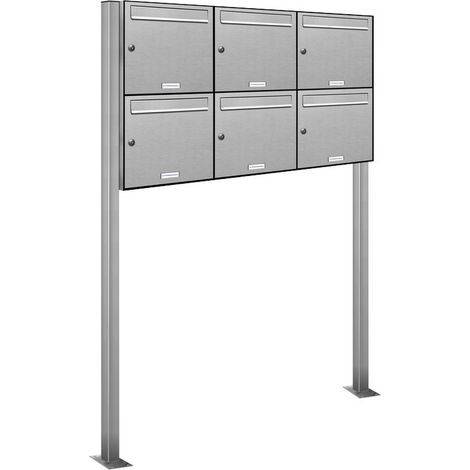 6er V2A Edelstahl Standbriefkasten Anlage Freistehend (1/5)