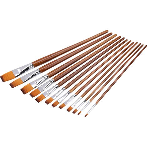 13 pinceaux en nylon bicolores à pointe plate et à long manche (1/2)