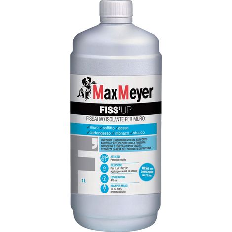 MaxMeyer FISS'UP, Fondo Fissativo Trasparente All'acqua per Interni, 1L