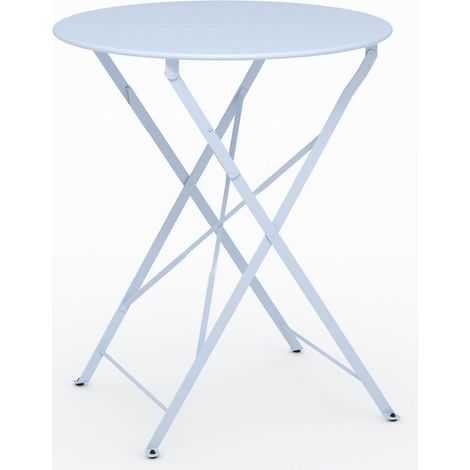 Mesa de jardín Kayla redonda y plegable de metal azul pastel para 2 personas