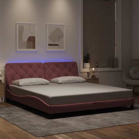 Cadre de lit avec LED sans matelas rose 180x200 cm velours (1/5)