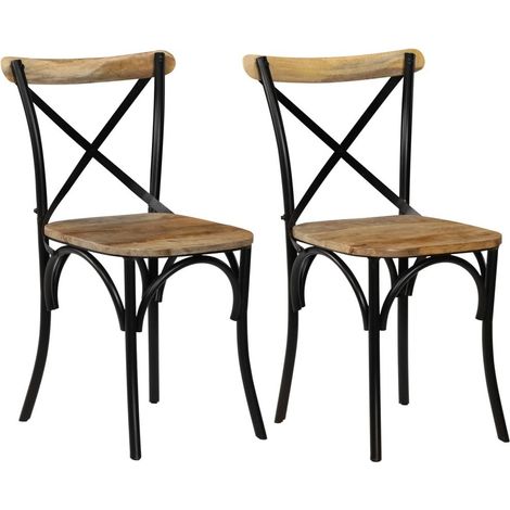 Chaise bois de manguier massif et acier noir Tiphen - Lot de 2 (1/5)