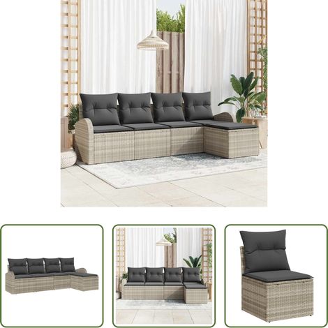 Terrassensofa - Gartensofa-set 5 pcs Hellgrau Poly-Rattan (1/5)