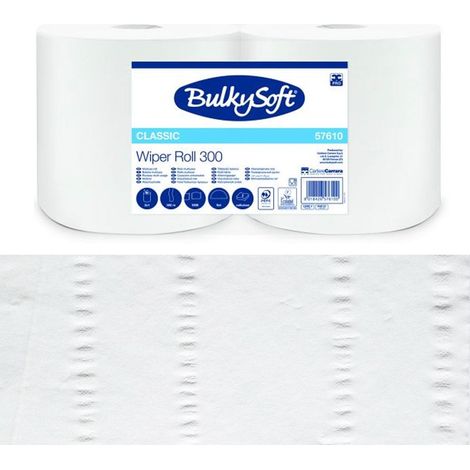 Panno di carta per la pulizia, lungo 300 m, liscio, senza colla, 2 strati, Bulkysoft Premium, per la smaltatura, 2 rotoli (1/3)