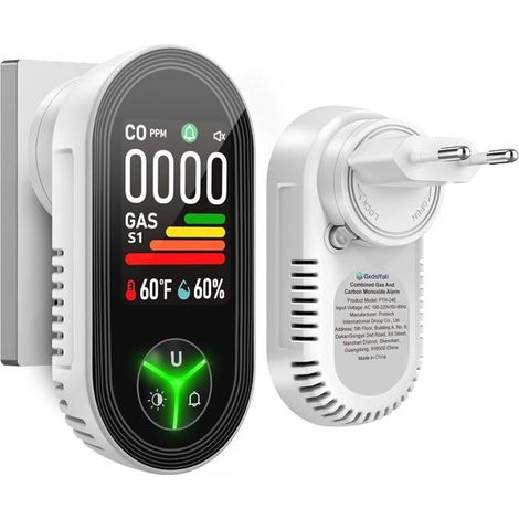 Détecteur de Gaz et Monoxyde de Carbone avec Prise pour Maison, Alarme de CO, Alarme de Gaz Combustibles pour Gaz LPG Méthane Propane Butane, Blanc (1/5)