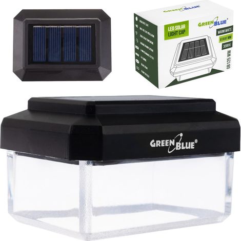 GREEN BLUE LAMPE SOLAIRE LED POUR POTEAUX AVEC CAPTEUR CRÉPUSCULAIRE, BLANC CHAUD 3200 K, TOIT D'ENVELOPPE, MONTAGE SANS FIL, LE