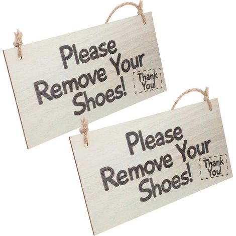 Panneau décoratif en bois « Veuillez enlever vos chaussures » (lot de 8) à suspendre à la porte - 20 x 10 x 03 cm - Ivoire (1/4)